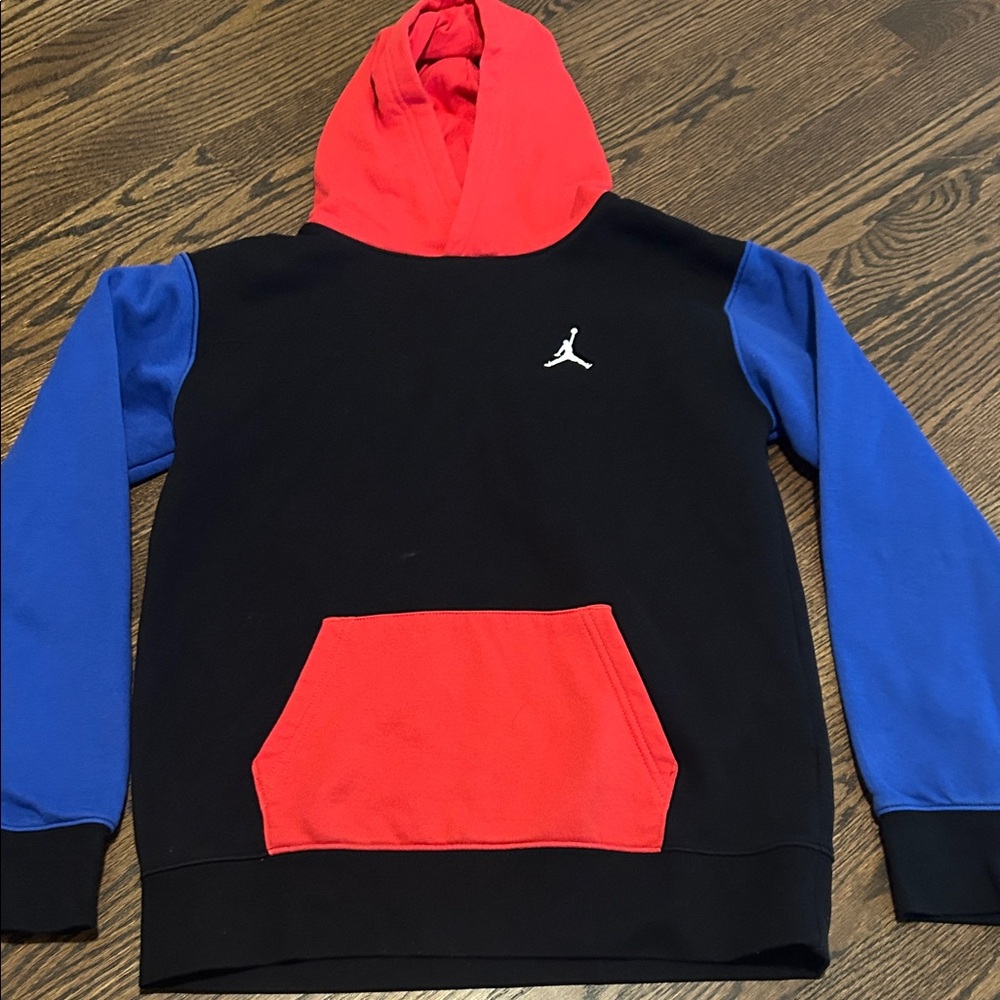 Jordan Kids Black Hoodie with Red and Blue Accents
